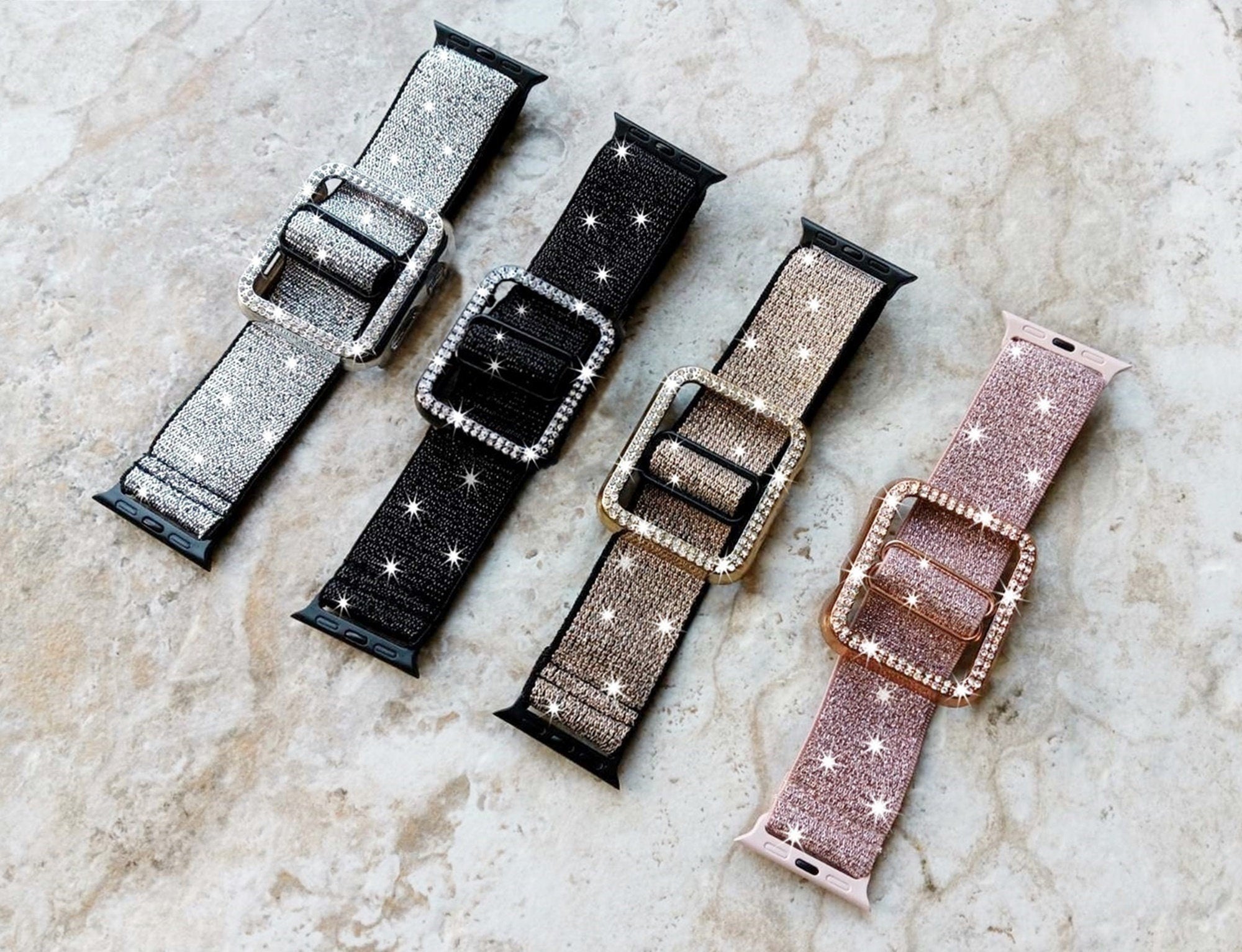 Apple Watch Sparkling Band Set Crystal Bezel Case Cover for Ultra 2 9 8 7 SE 6 5 4 3 2 1 49mm 45mm 44mm 42mm 41 40 38mm Elastic Adjust Strap